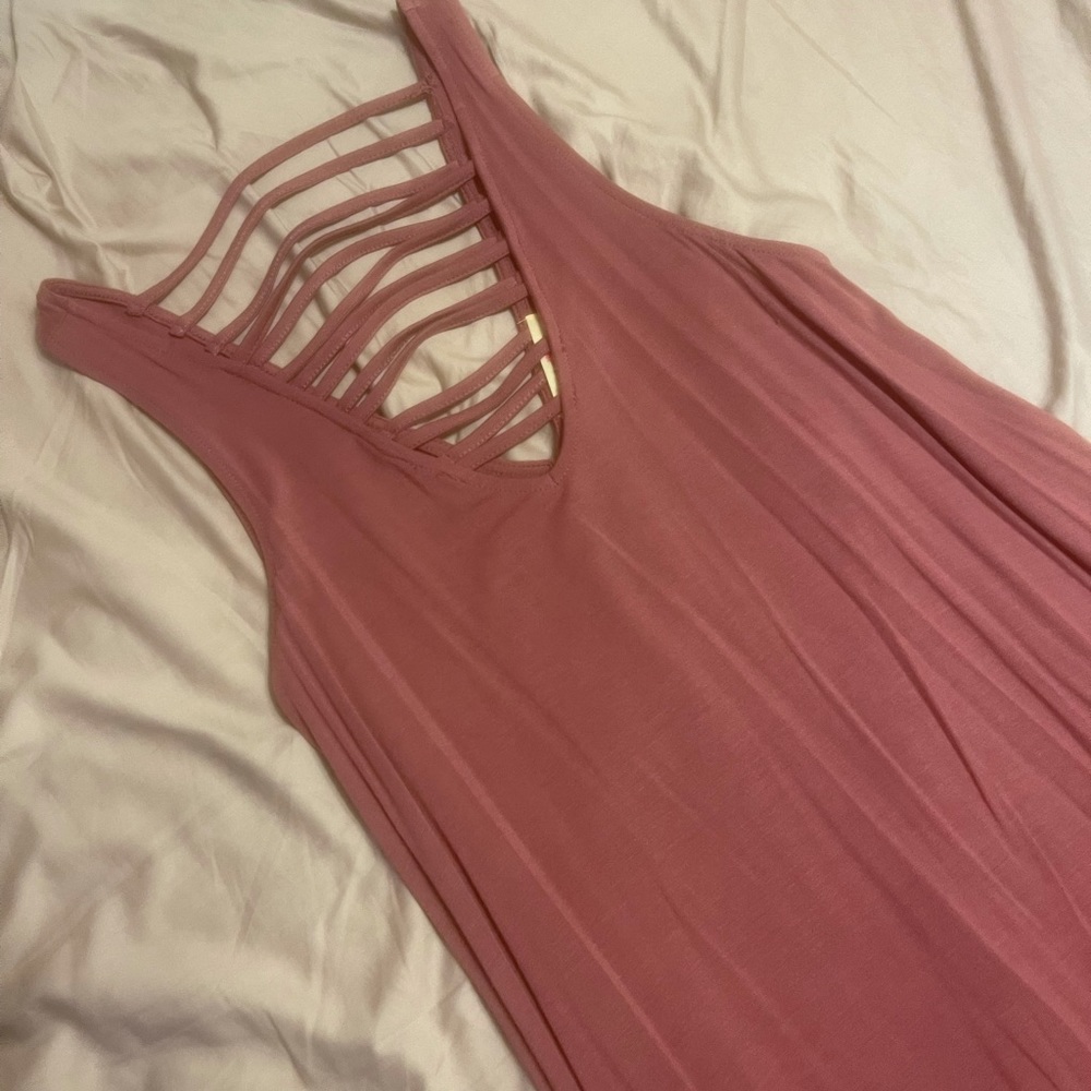 Dark pink lace neck mini dress